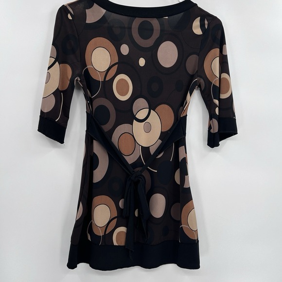 Vintage Wisse Womens Y2K Babydoll Retro Top Size Small Brown Geometric Mod 2000s - Picture 5 of 7